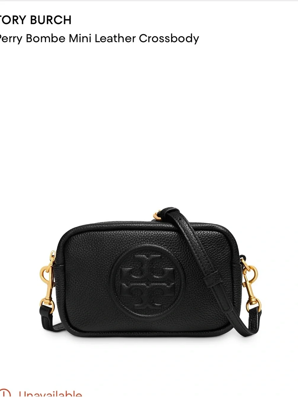 Tory Burch Black Pebbled Leather Perry Bombe Mini Crossbody with Gold Hardware